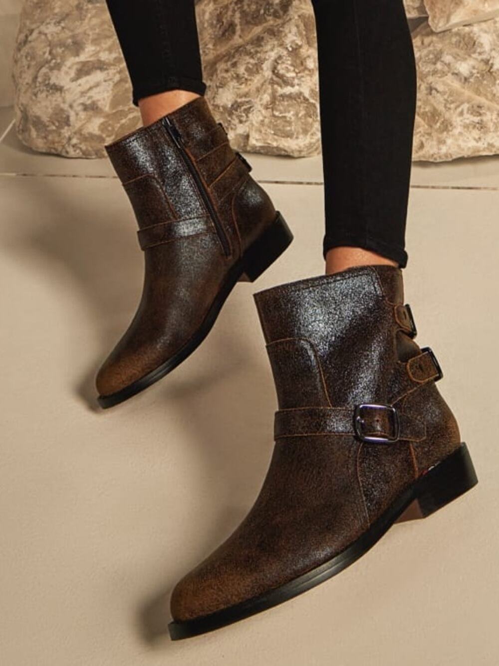 Franco Sarto Prina Distressed Biker Buckle Ankle Bootie Size 8M